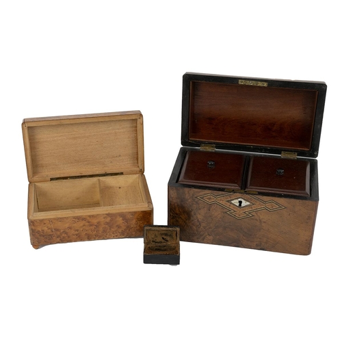 281 - Late 19th Century domed top tea caddy of walnut inlaid with mother of pearl and Tunbridgeware style ... 