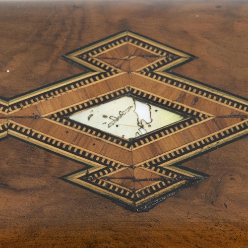 281 - Late 19th Century domed top tea caddy of walnut inlaid with mother of pearl and Tunbridgeware style ... 