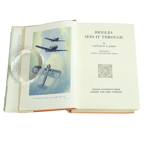 286 - Captain w E Johns 'Biggles Sees it Through' first edition 1941 with dust cover (price intact), hand ... 