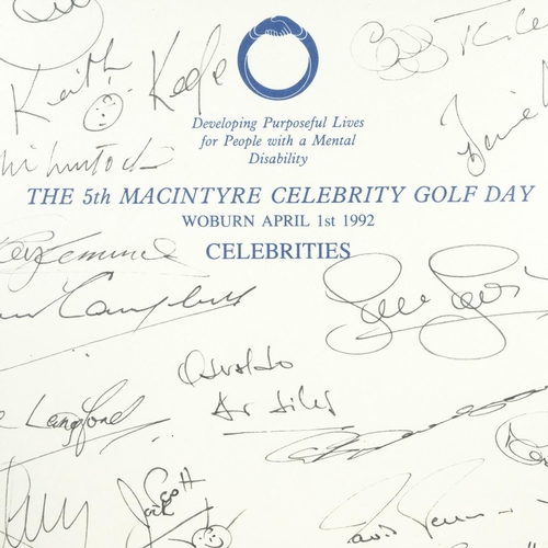 289 - Framed Celebrity Golf Day, Woburn c1992 profusely covered with celebrity autographs. Including Frank... 