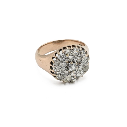 3 - 18ct gold and diamond cluster ring, the 21-diamond setting weighing approximately 2.1 carats in tota... 