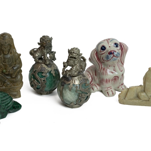 310 - A collection of Chinese Jade, Jadeite, soapstone, porcelain and bone items to include roosters, zodi... 