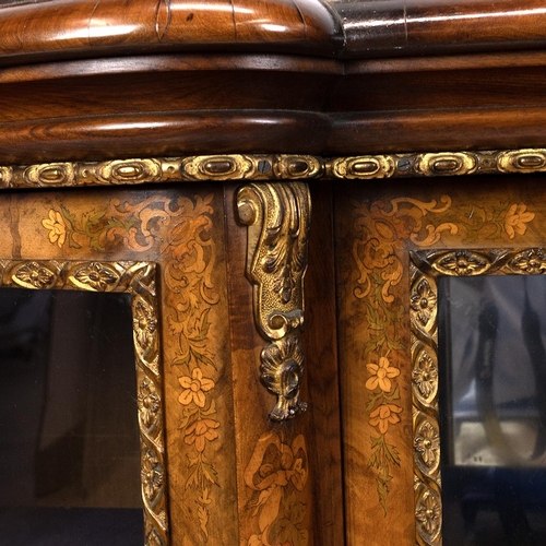 321 - Fine quality burr Walnut and marquetry credenza, mid 19th Century. Decorated to the top and front wi... 