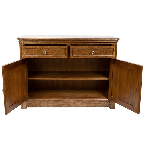 325 - John Lewis Contemporary Sideboard. Burr and banded walnut with brass handles. Two drawers above with... 