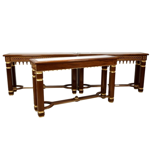 329 - Large contemporary bespoke made console tables (3). Matching group, mahogany construction with maple... 