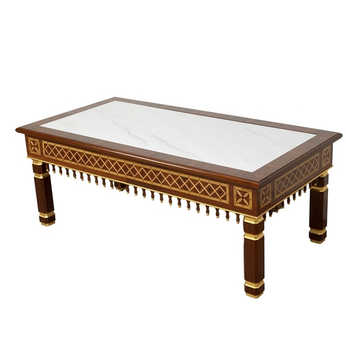 331 - Contemporary rectangular bespoke coffee table. Mahogany construction with maple and walnut inlay and... 