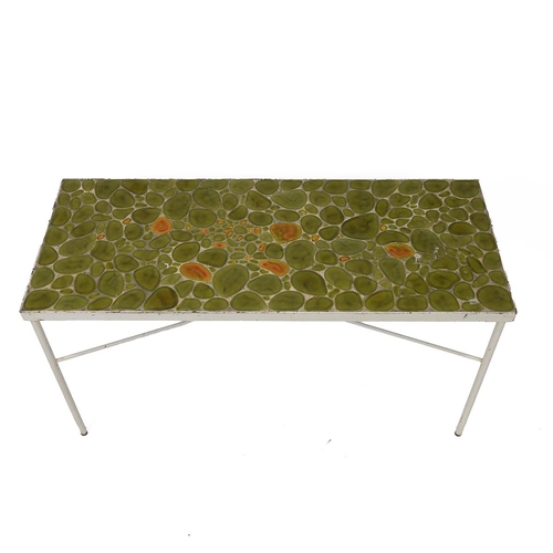 339 - Mid century modern metal framed coffee table with green and orange ceramic pebbles top, c1970s. H 47... 