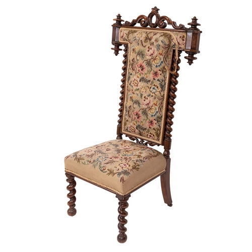 341 - Walnut Prie Dieu chair, mid 19th century. Barley twist front legs and supports with upholstered seat... 