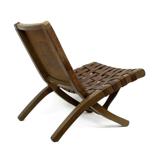 346 - Angel Palzimo for Muebles De Estilo. Mid century folding leather chair, Equador, c1960s. Solid Meran... 