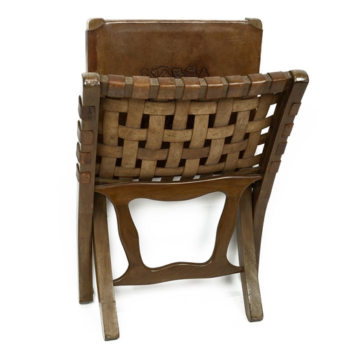 346 - Angel Palzimo for Muebles De Estilo. Mid century folding leather chair, Equador, c1960s. Solid Meran... 