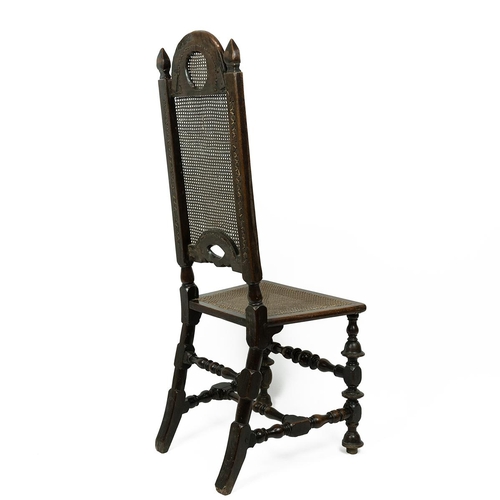 347 - William & Mary oak and cane side chair, 17th Century. Bobbin turned legs and supports with simple ca... 