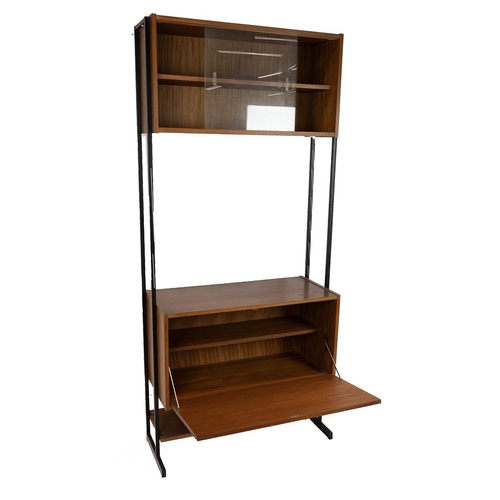 355 - Vintage mid century Interflex modular teak bookcase cabinet, similar to Ladderax. Square tubular upr... 