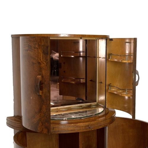 357 - Art Deco Walnut Veneer cocktail cabinet attributed to Epstein Brothers. Burr Walnut veneer exterior,... 