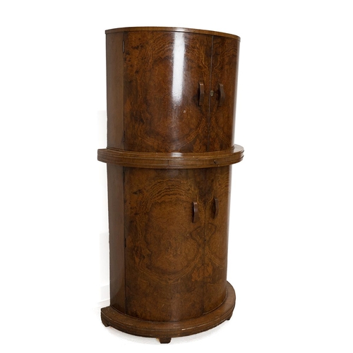 357 - Art Deco Walnut Veneer cocktail cabinet attributed to Epstein Brothers. Burr Walnut veneer exterior,... 