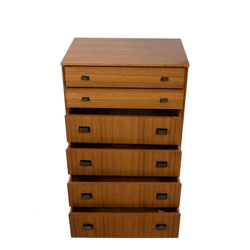 360 - Teak mid century tallboy / chest of drawers. Two small drawers over four deeper drawers, rectangular... 