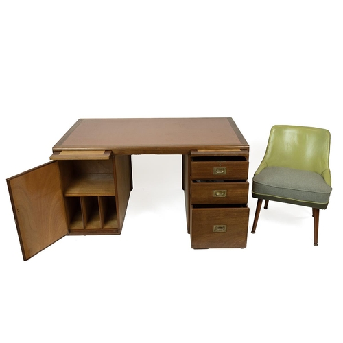 361 - Historic Interest - Mid Century Desk & Chair from 11 Downing Street, c1950's. Twin pedestal teak and... 