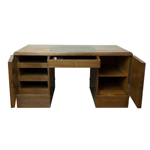 362 - Art Deco early 20th century circa 1930s oak & leather top office writing desk table. The desk has a ... 