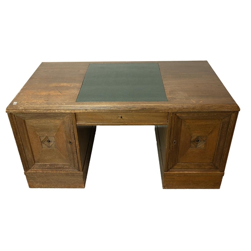 362 - Art Deco early 20th century circa 1930s oak & leather top office writing desk table. The desk has a ... 