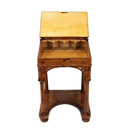 363 - Gothic Revival Davenport, c1860s. Pine body with original walnut effect finish , octagonal pillar le... 