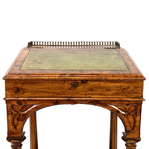 363 - Gothic Revival Davenport, c1860s. Pine body with original walnut effect finish , octagonal pillar le... 