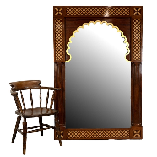 369 - Large bespoke contemporary wall mirror. Mahogany frame with maple inlay and gilt edge detailing. Thi... 