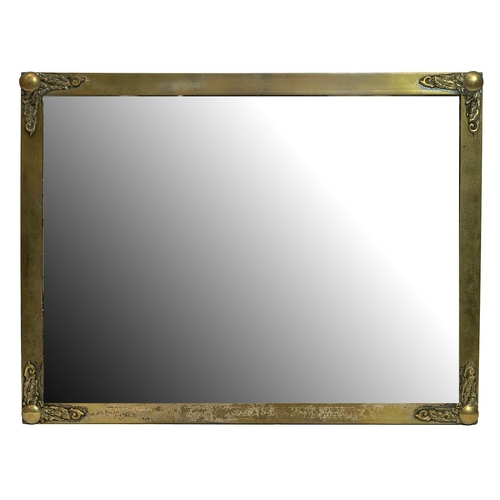 372 - Brass framed mirror, early 20th century with moulded brass detail to corners, bevel edge to mirror p... 