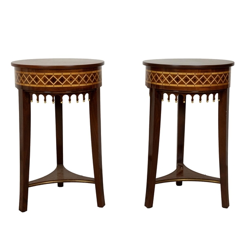 373 - Pair of contemporary bespoke occasional tables / stands (2). Mahogany construction with maple and wa... 