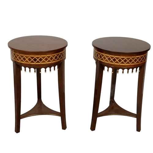 373 - Pair of contemporary bespoke occasional tables / stands (2). Mahogany construction with maple and wa... 