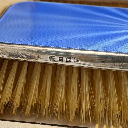 43 - Silver blue Guilloche enamel cased six-piece dressing table set, Birmingham 1940, WW Ltd.