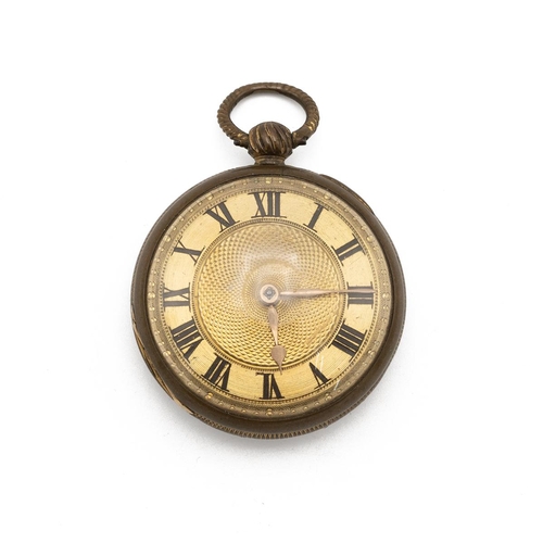 56 - Louisa Moore, mid 19th Century gilt brass pocket watch. Engraved movement cover, 43mm case, engine t... 