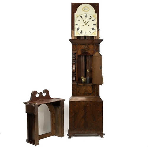 63 - Early to mid 19th Century  mahogany longcase clock by Beavington of Stourbridge. Surmounted by swan ... 