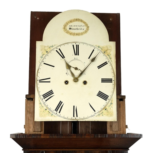 63 - Early to mid 19th Century  mahogany longcase clock by Beavington of Stourbridge. Surmounted by swan ... 