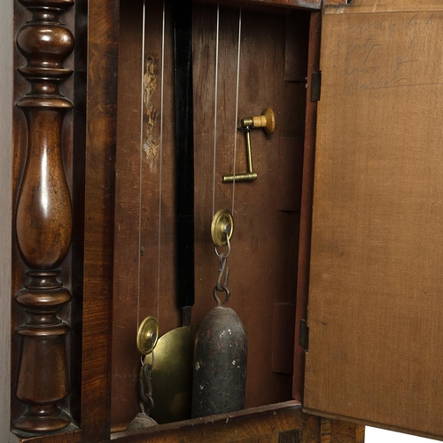 63 - Early to mid 19th Century  mahogany longcase clock by Beavington of Stourbridge. Surmounted by swan ... 