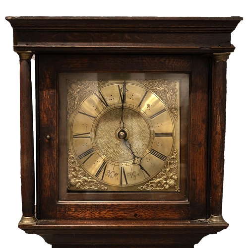 64 - Nathaniel Voyce (1705 - 1770) of Mitcheldean, mid 18th Century oak longcase clock the square hood wi... 