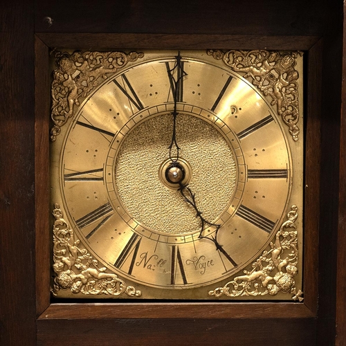 64 - Nathaniel Voyce (1705 - 1770) of Mitcheldean, mid 18th Century oak longcase clock the square hood wi... 