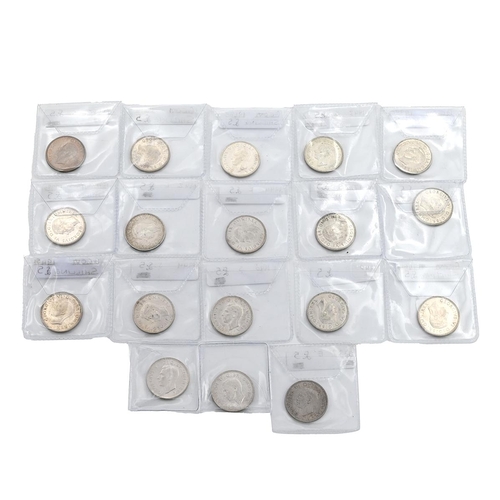 72 - Eighteen (18) high grade King George VI silver Shillings, including 1937 (x2), 1938, 1939 (x2), 1940... 