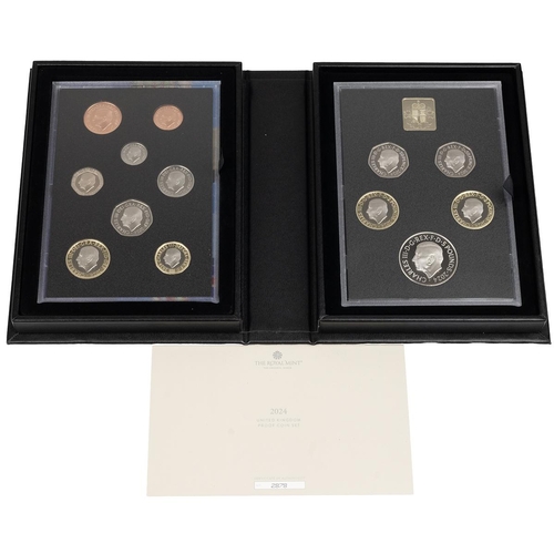 84 - 2024 UK King Charles III proof set with 13 commemorative and definitive coins in the original black ... 