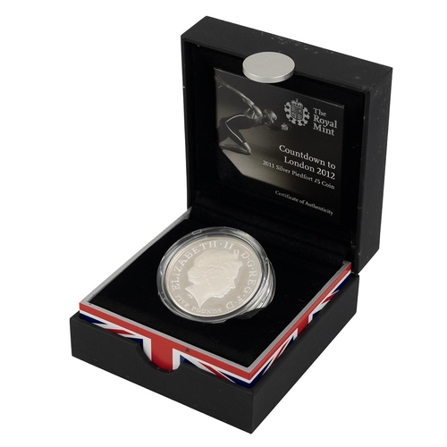 89 - 2011 Countdown to London Olympic Games 2012 silver proof piedfort £5 coin with a cycling design in t... 