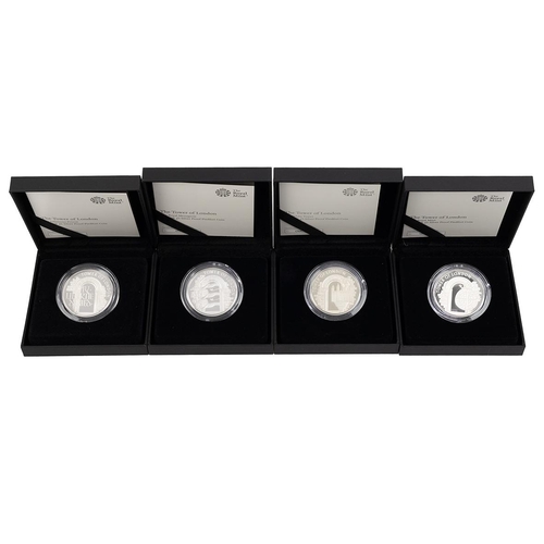 93 - Four (4) 2020 Tower Of London collection silver proof piedfort £5 coins from The Royal Mint in a box... 