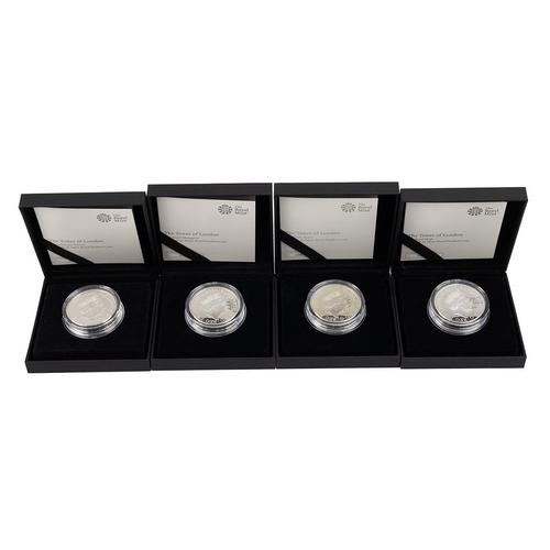 93 - Four (4) 2020 Tower Of London collection silver proof piedfort £5 coins from The Royal Mint in a box... 