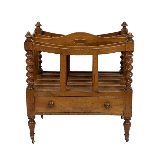 473 - Walnut Canterbury, mid 19th century. Barley twist upright supports, four spaces for books/magazines/... 