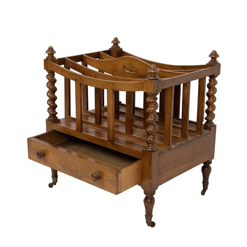 473 - Walnut Canterbury, mid 19th century. Barley twist upright supports, four spaces for books/magazines/... 