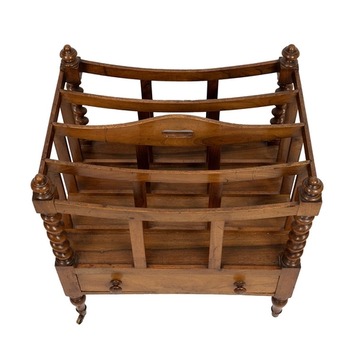 473 - Walnut Canterbury, mid 19th century. Barley twist upright supports, four spaces for books/magazines/... 