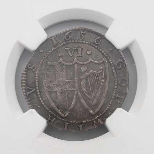 107 - 1656 Commonwealth silver Sixpence (S 3219, North 2726, ESC 1462, Bull 204). Obverse: English shield ... 