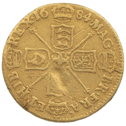 121 - 1684 Charles II gold Half Guinea (S 3348, Bull EGC 308). Obverse: right-facing second laureate bust ... 