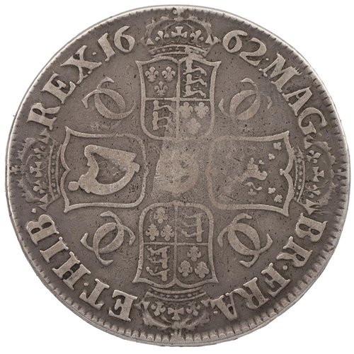 122 - 1662 Charles II silver Crown, no rose, dated edge (S 3352, Bull 351). Obverse: right-facing draped l... 