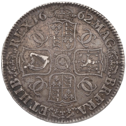 123 - 1662 Charles II silver Crown, rose below, no edge date (S 3350, ESC 15A, Bull 340). Obverse: first r... 