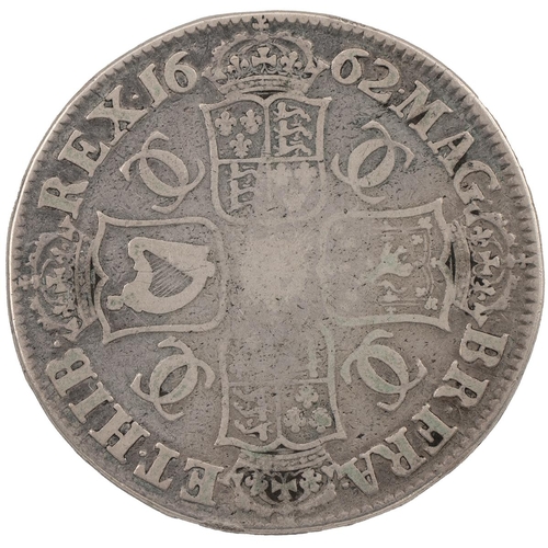 125 - 1662 Charles II silver Crown, rose below, no edge date (S 3350, ESC 15A, Bull 340). Obverse: right-f... 