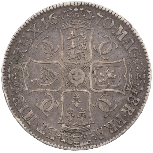 132 - 1670/69 Charles II silver Crown, 'VICESIMO SECVNDO' regnal year (S 3357, ESC 41, Bull 381). Obverse:... 