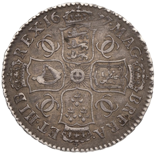 145 - 1677 Charles II silver Halfcrown (S 3367, ESC 479, Bull 475). Obverse: fourth draped laureate bust w... 